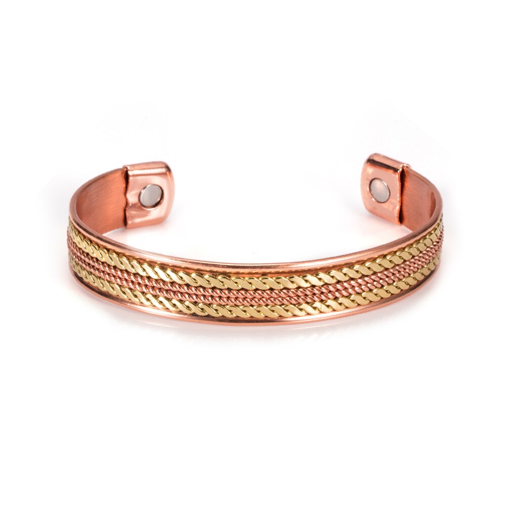 Vinterly Twisted Puur Koperen Magnetische Armbanden Voordelen Verstelbare Open Manchet Sieraden Voor Vrouwen Mannen 12Mm Hoge Magneet Resizeable: Goud-kleur
