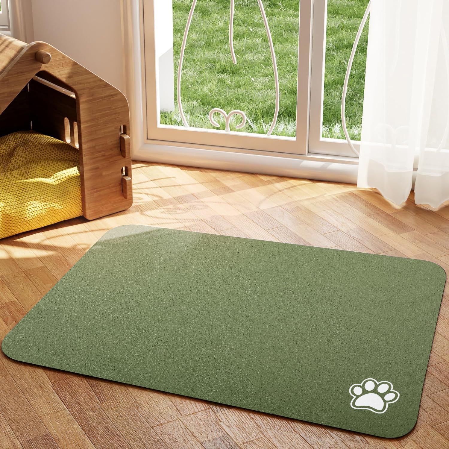 Pet Feeding Mat Absorbent Dog Cat Mat for Food and Water Easy to Clean Pet Placemats Quick Dry Dog Mat for Messy Drinkers: S / green