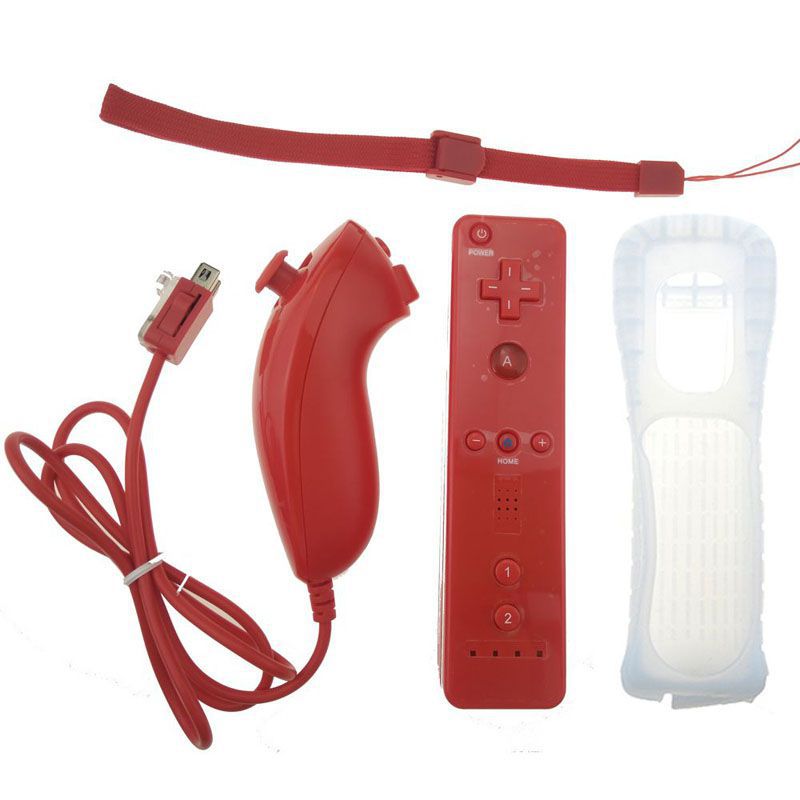 Mando a distancia inalámbrico para Wii, Control Nunchuk para Nintendo Wii sin movimiento, con funda de silicona, accesorio: Rojo