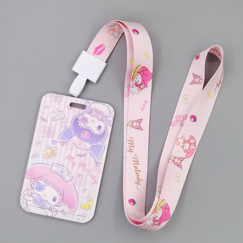 TAKARA TOMY Cute Cartoon Hello Kitty Printed Anime Bus Card Set Light Industry Card Lanyard Campus Meal Card: P