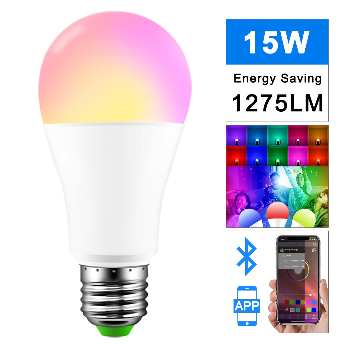 Magic RGB Smart Led Gloeilamp 15 W E27 Smart Home Bluetooth Verlichting Lamp Kleur Dimbare voor Thuis Hotel