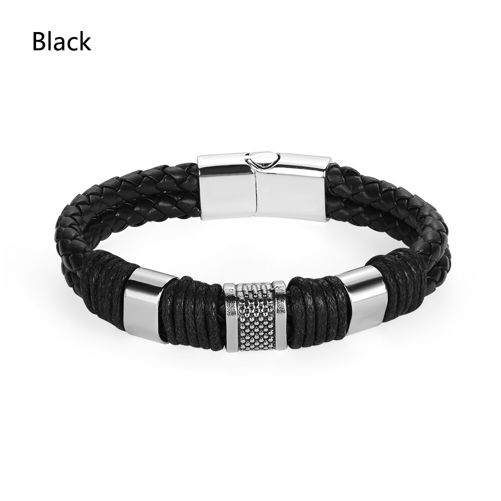 Männer Frauen Armband Neue Punk Stilvolle Leder Magnetische Geflochtene Schließe Armband Weave Bangle Schmuck: black