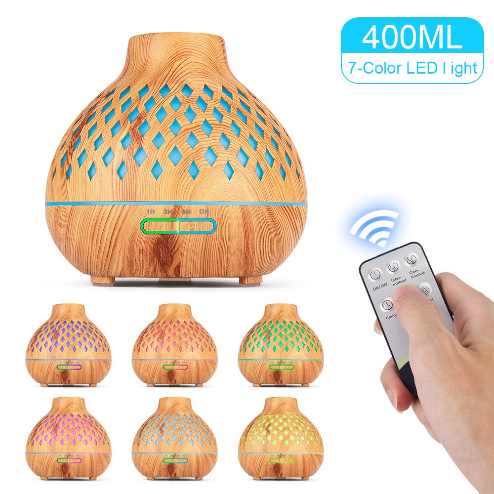 Afstandsbediening aroma diffuser luchtbevochtiger 400ml ultrasone koele mist etherische olie diffuser led-licht aromatherapie diffuser