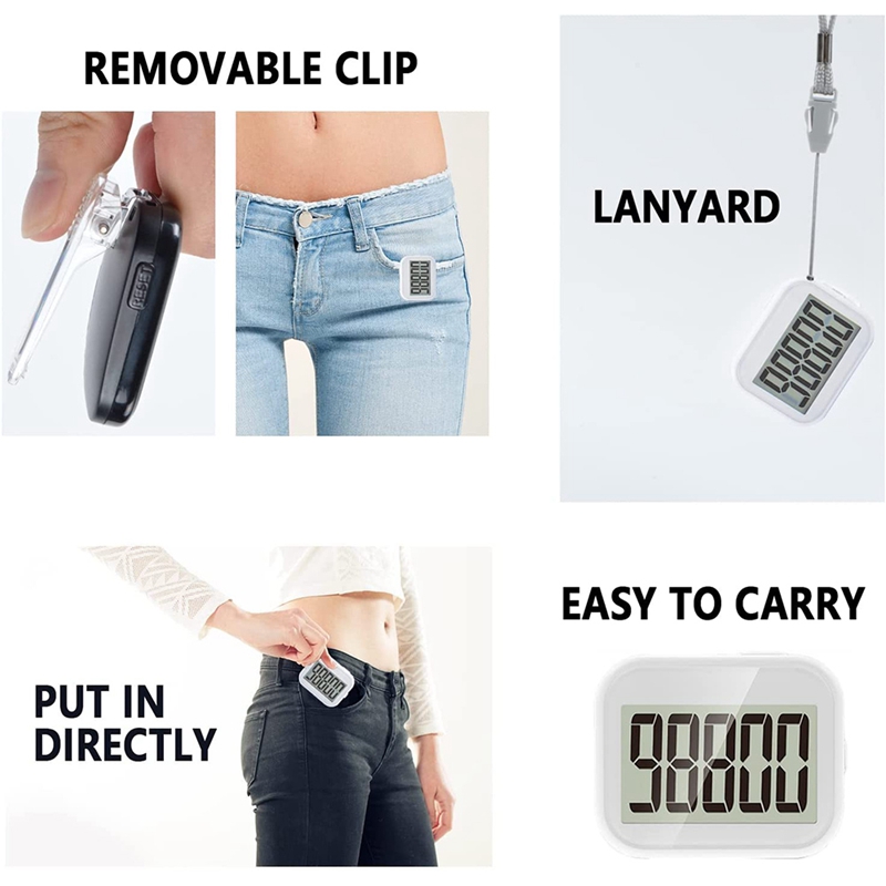 Pedometer Clip On, Step Counter for Walking with Large Digital Display and Lanyard, Pedometers for Steps Clip on