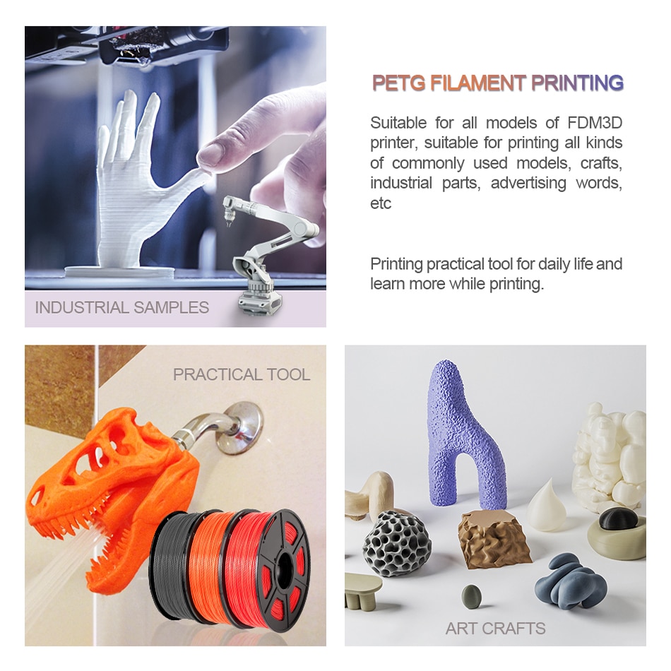 Filament PETG pour imprimante 3D, 1.75mm, 1KG/2lbs, avec bobine translucide, en plastique, sans bulles de Sublimation