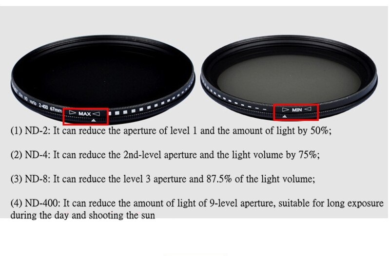 ND2-400 Filter 49MM 52MM 58MM 62MM 67MM 72MM 77MM Schlank Fader Variable ND objektiv Filter Einstellbare ND2 zu ND400 neutral Dichte