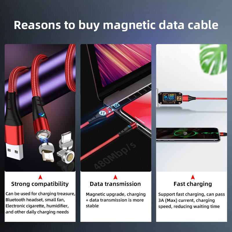 BMQ USB Data Cable, Mobile Phone USB Charging Cable Multi-Function 3 in 1 Data Cable Android/iOS/Type-c, 3A Fast Charging -1m