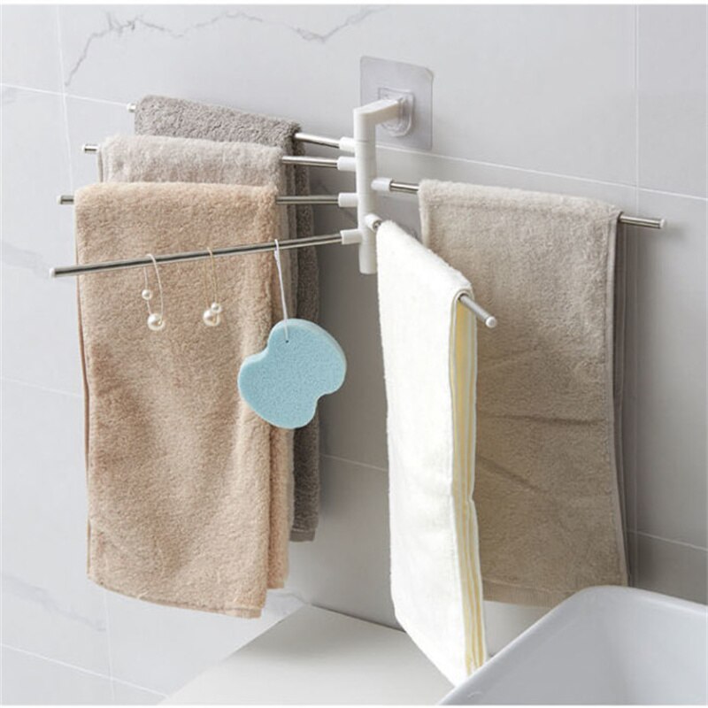 Punch-free Fold Towel Storage Rack Home Wall-mounted Bathroom Toilet Organization Rotate Storage Rod Shopping K127: 6
