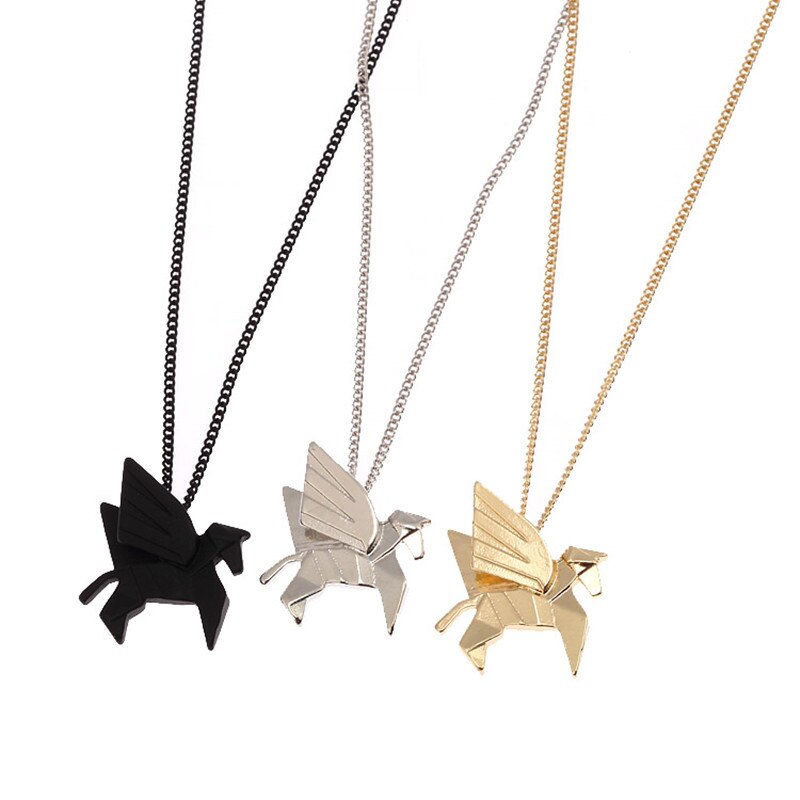 Dier ketting geometrie stereo origami De vos kat pegasus konijn mode korte ketting Sleutelbeen keten