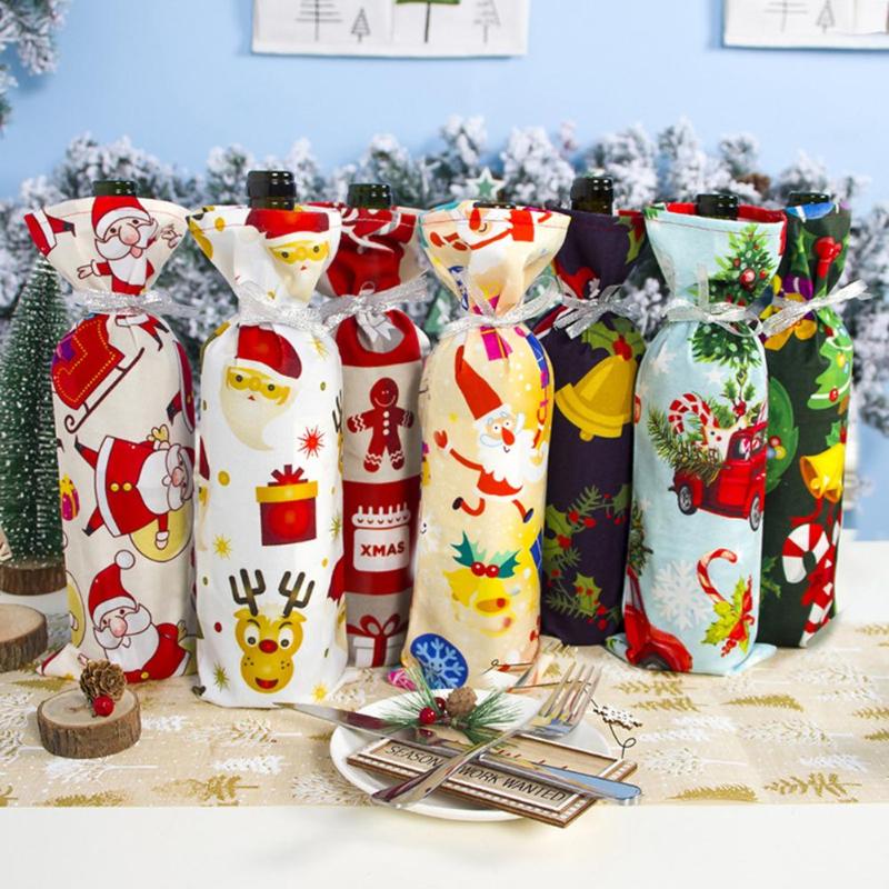 Julevin flaske stofbetræk polyester bomuld fløjl flere prints år fest bord dekorativt ornament