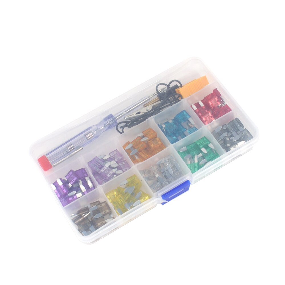 100pcs Mini Car Fuse Kit Color Coded for Ten Amps Fuses with Alligator Clip Electric Tester Tweezer Fuse Puller