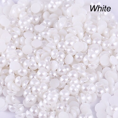 500 Stuks 1.5mm Halve Ronde Kraal Plaksteen Acryl Pearl Scrapbooking DIY Telefoon Craft: WHITE