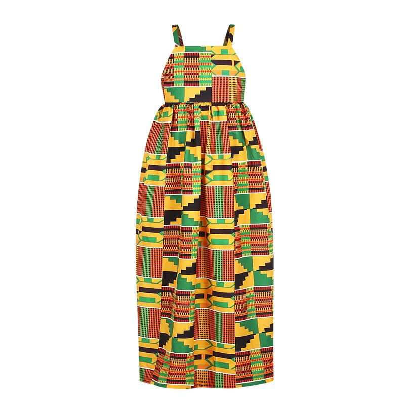 Girls African Clothes Children Bazin Riche Maxi Dress Dashiki Print African Dresses for Women Ankara Kids Dress Adjustable: TQSG001 / L