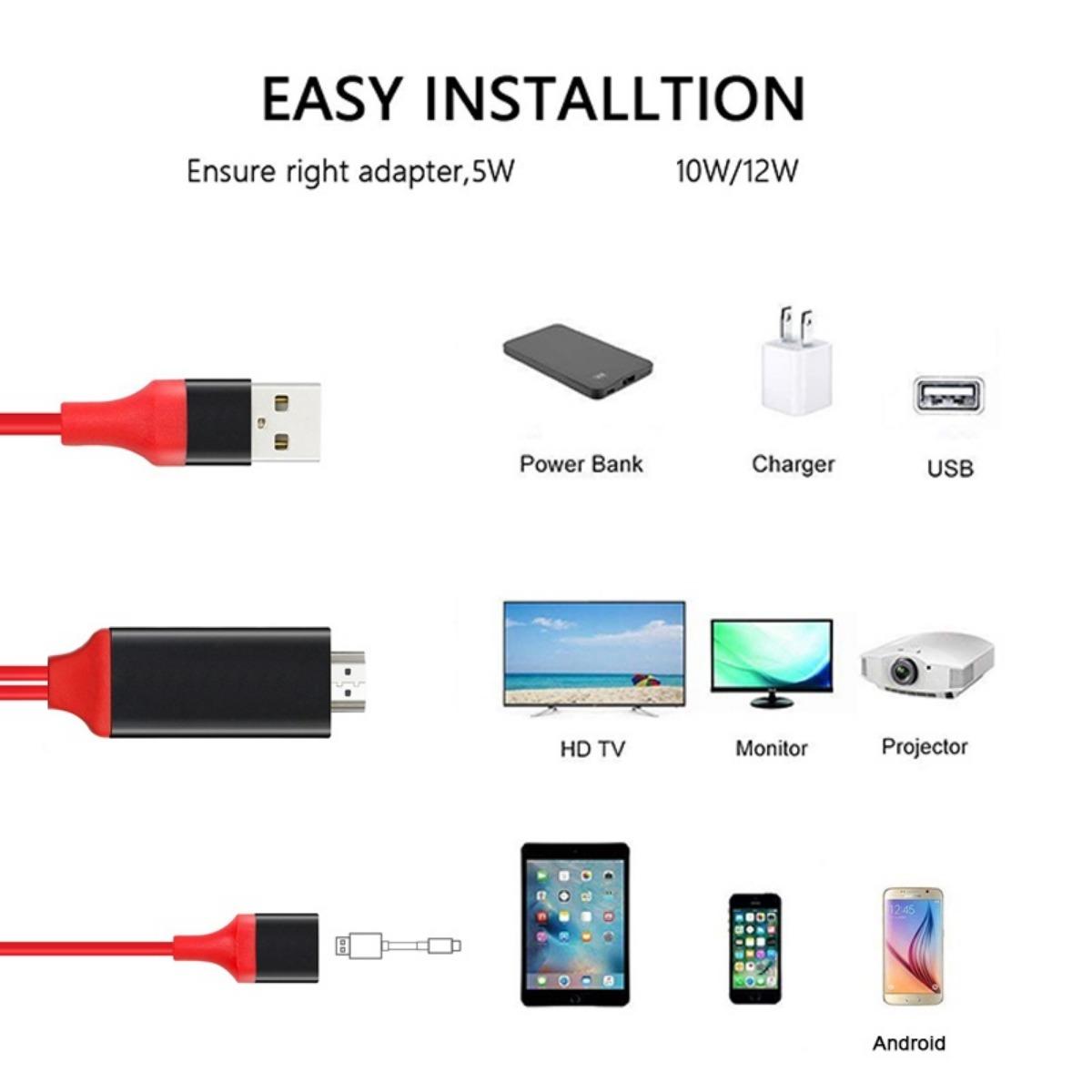 1M telefoon naar tv-kabel HDMI naar mobiele telefoonkabel Plug Play 1080P HDMI-connector USB naar HDMI-adapter