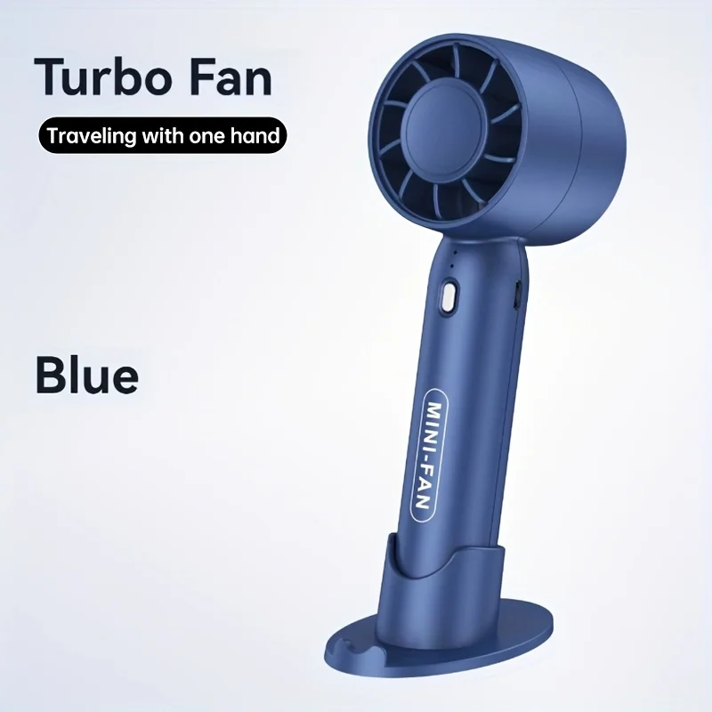 Draagbare en eenvoudige kleine buitenventilator met houder voor mobiele telefoon Multifunctionele mini-USB-oplaadhandventilator Desktop kleine ventilator: Blauw