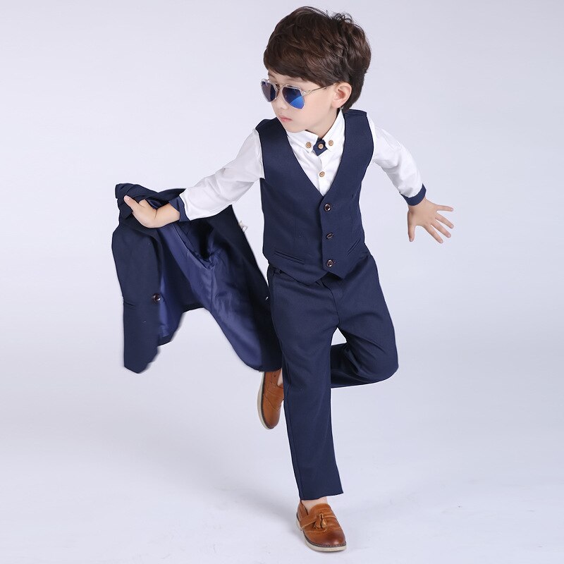 Mærke drenge formelle jakkesæt bryllupsfest smoking blazer vest bukser 3 stk sæt gentleman børn blazer børn performance tøj  f005