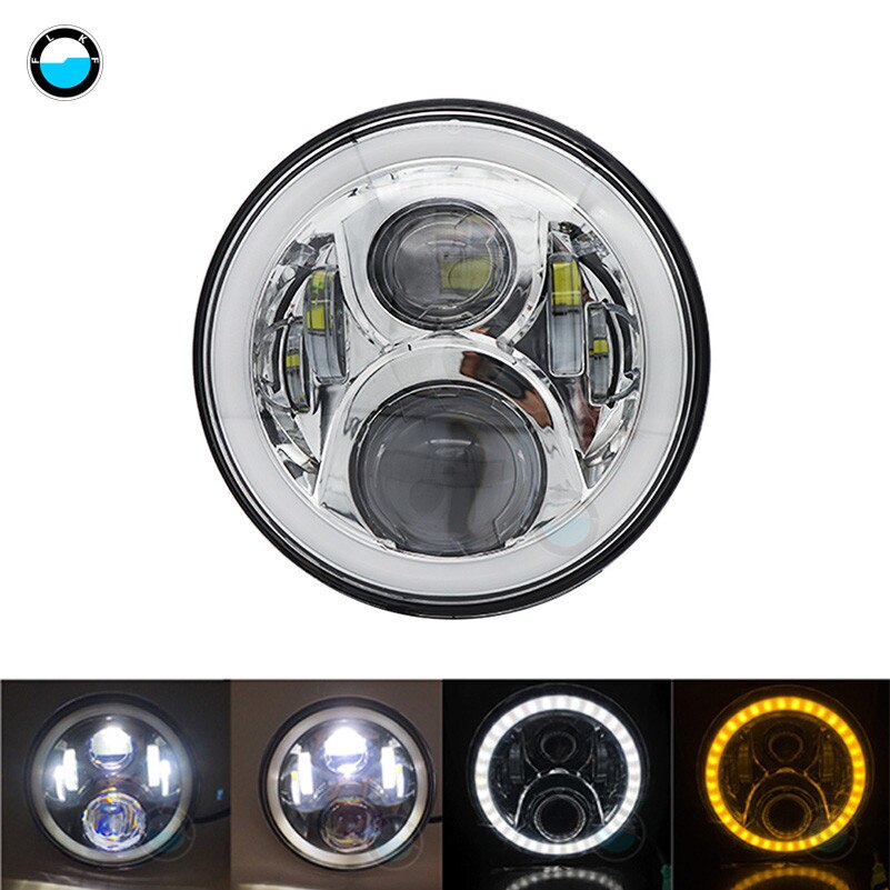 Faro de motocicleta DOT SAE E9 de 60W de 7 pulgadas con faro Led de ojo angular anillo de ajuste de cubo de 7 pulgadas de carcasa.: 1pcs chrome light B1