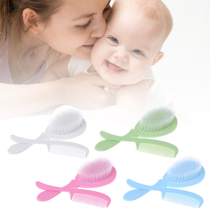 Tanmo 1 Set Baby Comb Brush Nursing Supplies Bathing Washing Hair Soft Bristle Round Tip Safe Head Massage Professional Grooming Newborn Care