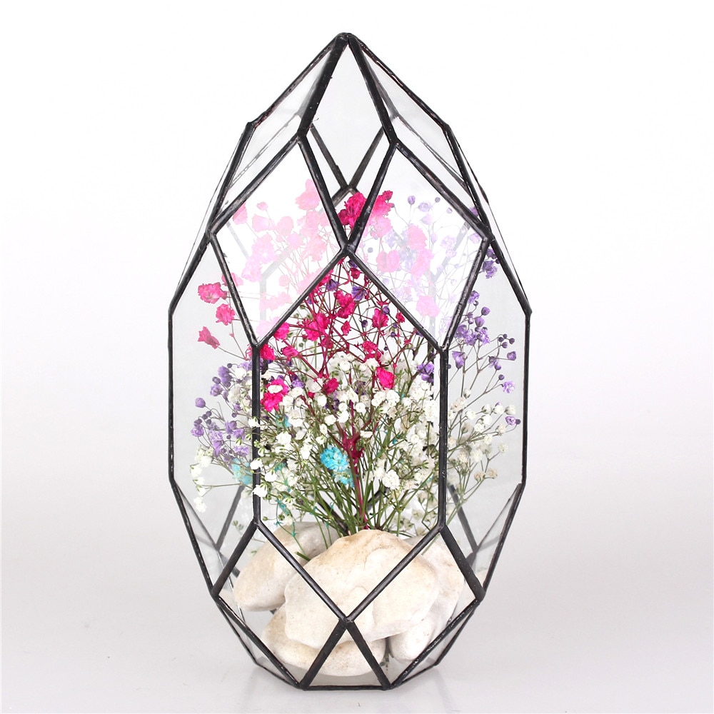 De cristal moderno de pote de flor grande Irregular poliédrico terrario geométrico de cristal linterna suculentas maceta para plantas 11 pulgadas de altura