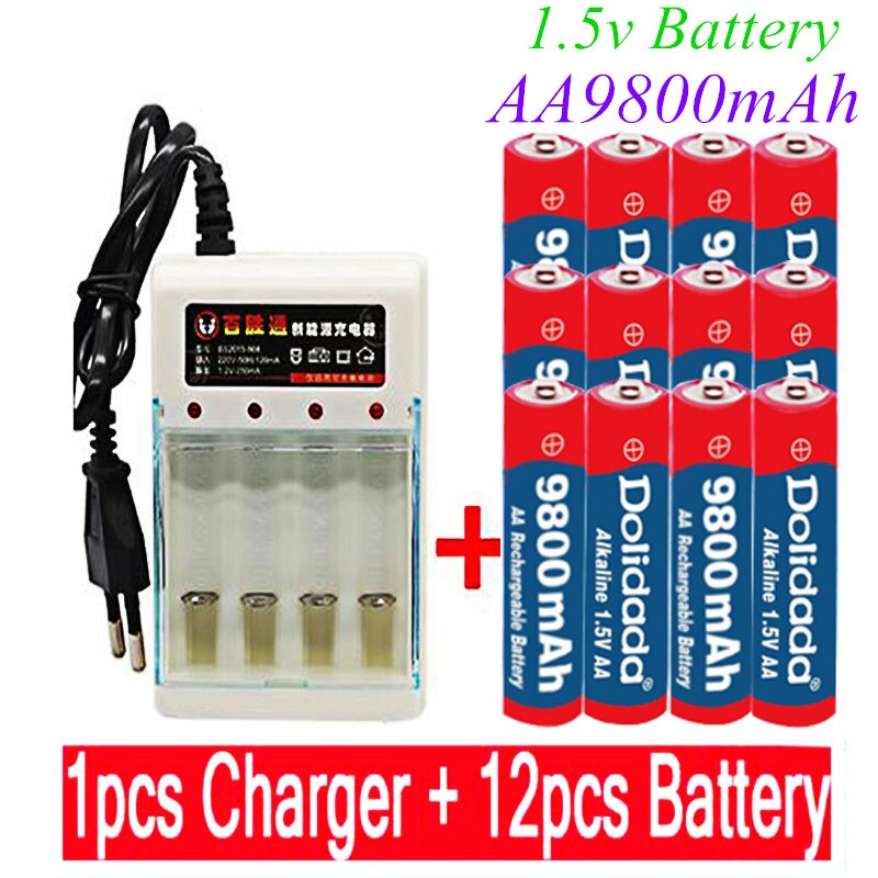 lot Brand AA rechargeable battery 9800mah 1.5V Alkaline Rechargeable batery for led light toy mp3 +charger: White