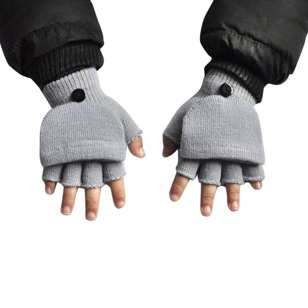 Baby Jungen Mädchen Winter Hand Handgelenk Wärmer Flip Abdeckung Finger Handschuhe Neugeborenen Warme Handschuhe Samt Dicke Kinder: Gray