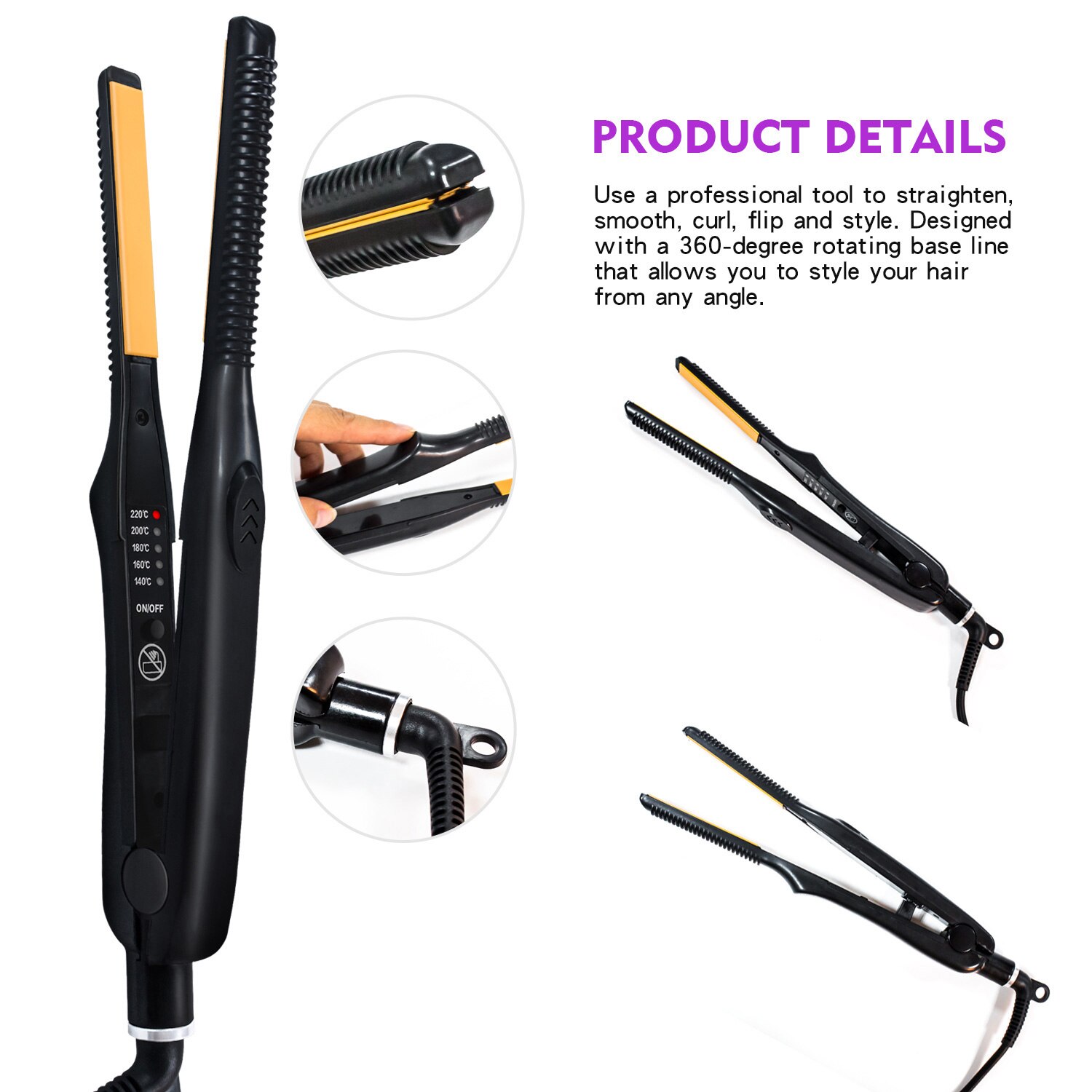 Ultra-Thin Hair Straightener & Curler Ceramic Flat Iron For Short Hair Women And Men Fast Styling Tool