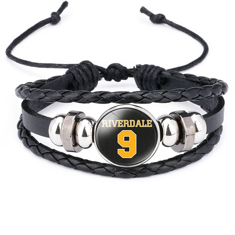 Riverdale-pulsera de cuero multicapa con de Riverdale, joyería para hombre, brazalete de cuentas, cabujón de cristal: 5