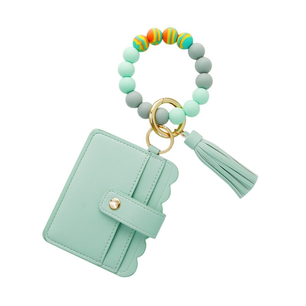 Purdored 1 Pc 13 Kleuren Mode Vrouwen Armbanden Kaarthouder Luipaard Vrouwelijke Visitekaartje Case Polsband Sleutelhanger Voor Mannen: light green