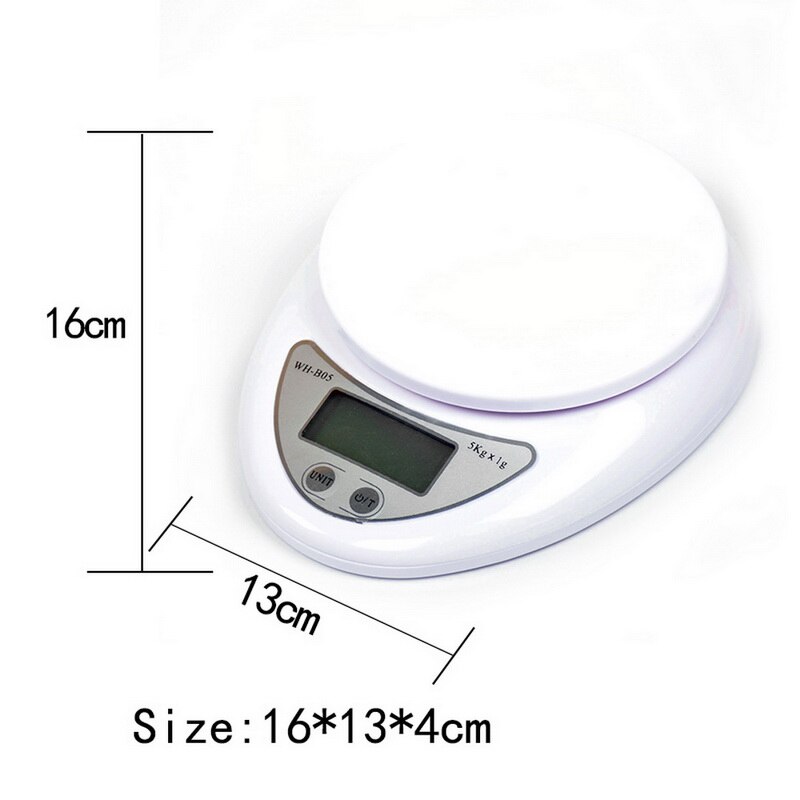 Electronic Kitchen Digital Food Scale Diet Postal Scale LED Screen Display Balance Weighting Tool With Antiskid Pad 5kg 5000g/1g: B  160x130x40mm