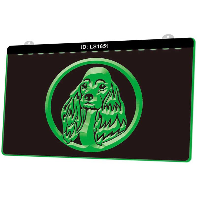 Ls1651 cocker-spaniël honden dierenwinkel 3d graveerbare led-lichtborden meerdere kleuren gratis detailhandel