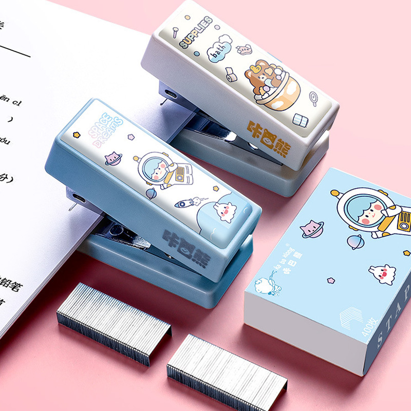 Bear Mini Stapler Set with 400pcs Staples Kawaii Astronaut Paper Binder Stationery Office Binding Tools School Supplies