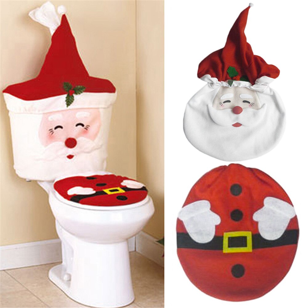 3 Stks/set Kerst Decor Wc Badkamer Set Kerstman Toilet Seat Cover &amp; Tank Stortbak Cover &amp; Toiletpapier Container cover