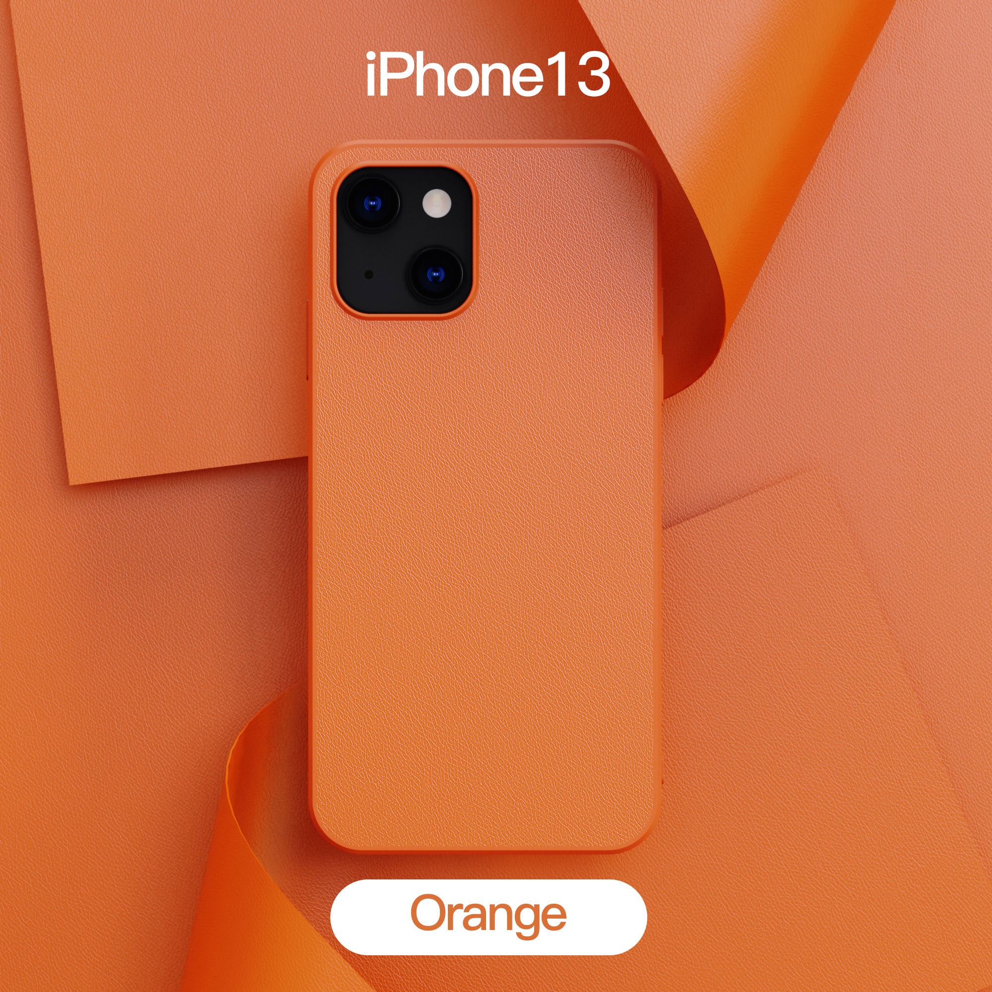 Funda protectora para teléfono móvil, carcasa con patrón de cuero liso, Color sólido, adecuada para iPhone 13: Orange i13