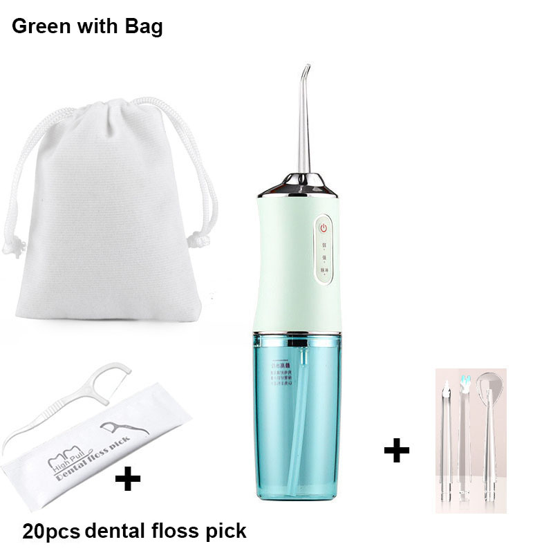 Vanntett munnskylling dental vannstråle vannflosser waterpik usb oppladbar vanntråd 300ml vanntank tennerenser: Grønn med pose