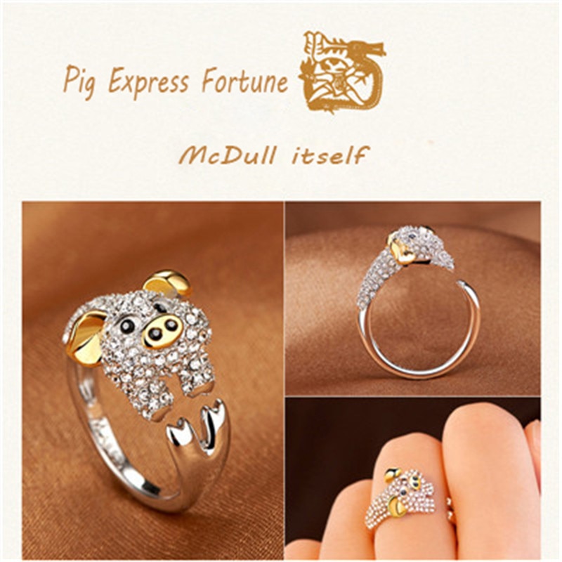 Milangirl luxe glanzende dierenring konijn/varken/draak/paard/aap/slang/schaap/tijger/hond/rat kristallen ringen voor damesmeisjes