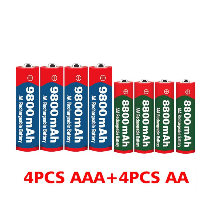 Aa + aaa batteri 1.5v aa 9800 mah +1.5v aaa 8800 mah alkaline 1.5v oppladbart batteri for klokke leker kamera batteri: Svart