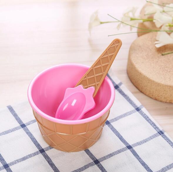 Børn bordsæt sæt pakning baby is form skål plast dessert skål container sæt is kop: Lyserød