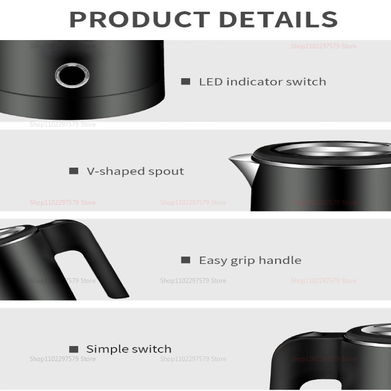 Small 500ml Electric Kettles Stainless Steel For Boiling Water Travel Mini Water Boiler Heater Double Wall Portable Teapot