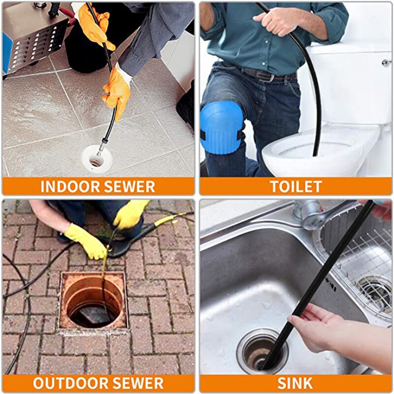 Sewer Jetter Kit for Pressure Washer, 1/4 Inch NPT, 15m, Button Nose and Rotating Sewer Jetting Nozzle, Pressure 4000 PSI