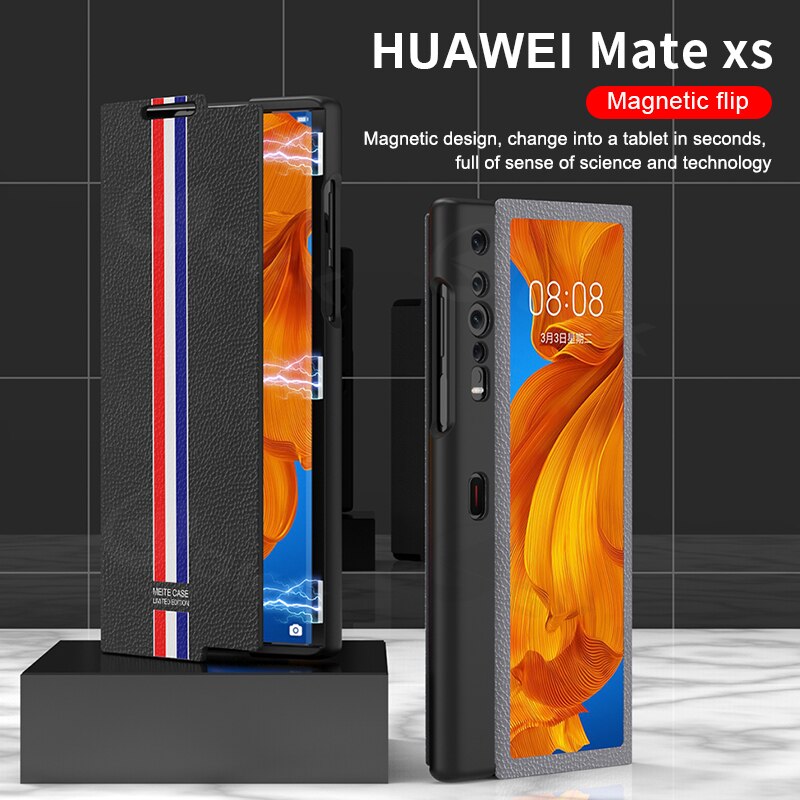 Huawei mate xs用の磁気クロージャー付き折りたたみ式レザーケース,デラックスパターン,耐衝撃性,保護スタンド付き