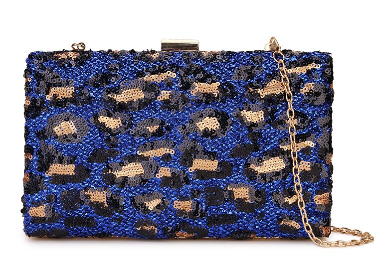 Léopard paillettes femmes fête pochette sacs à main et sacs à main sac de mariage bandoulière chaîne sac femme sac à bandoulière Bolsa: Bleu