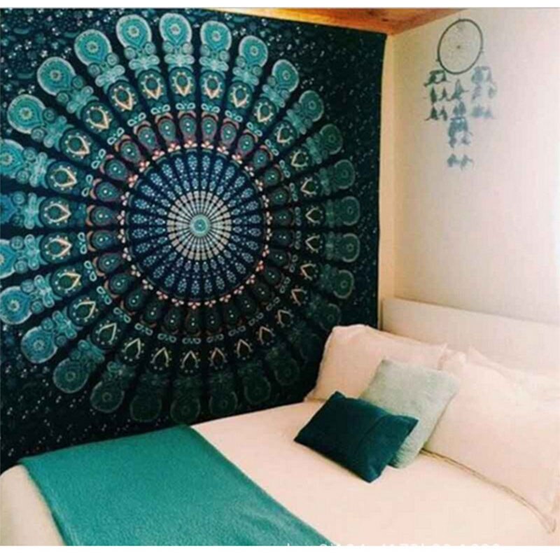 150*210cm Large Mandala Indian Beach Mat Polyester Thin Blanket Tapestry Wall Hanging Bohemian Yoga Shawl Mat Blankets: Blue