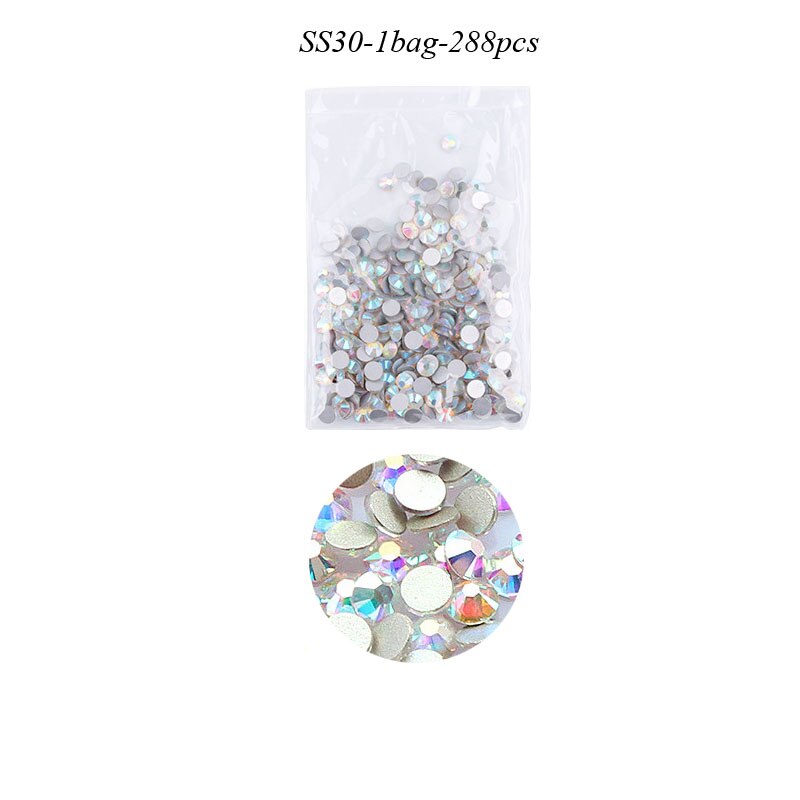 Swarovski – strass en verre à dos plat pour ongles, 1440 pièces, tailles mixtes SS4-SS50, pierres de décoration AB claires pour Nail Art, accessoires de manucure: SS30  288Pcs
