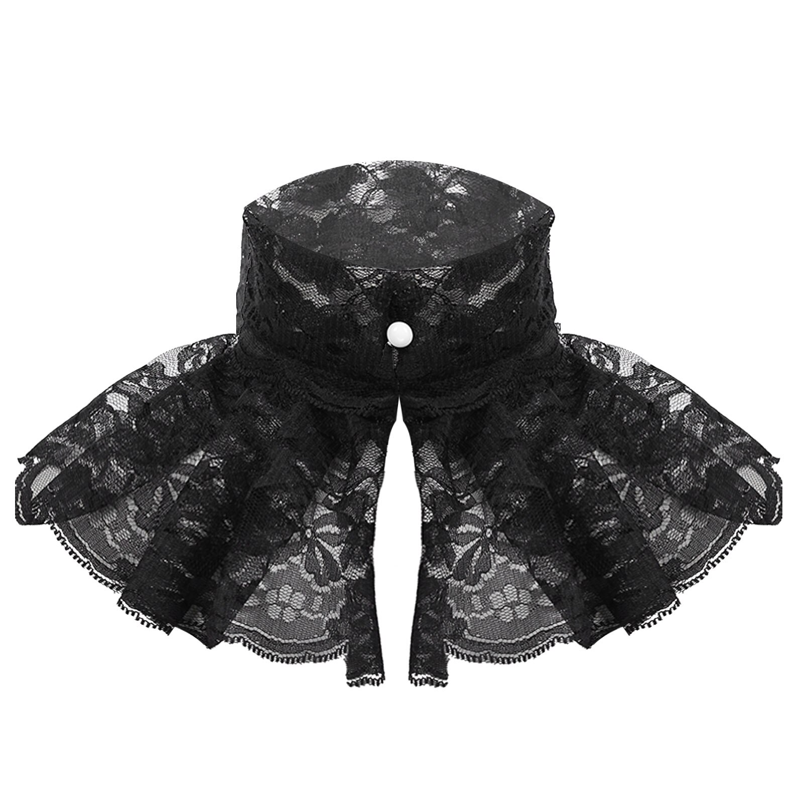 Women Sheer Lace Collar Victorian Renaissance Detachable Collar Ruffled Lace High Neck Collar Stage Party Shirt Dress Costume: Black