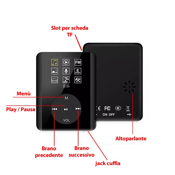MP3 Player - 1.8 inch Screen - Supports Video, Audio, Photo - 64GB SD Card Compatible