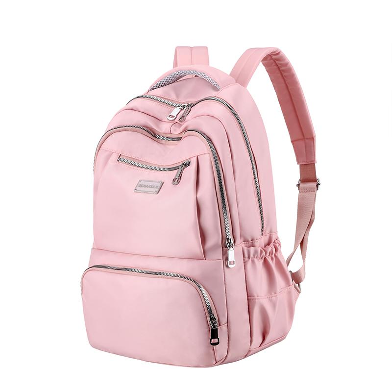 Trend kvindelig rygsæk vandtæt kvinder rygsæk ensfarvet rejse skuldertasker studerende ungdoms skoletaske til teenagepiger: Lyserød / 27 cm x 14 cm x 42cm