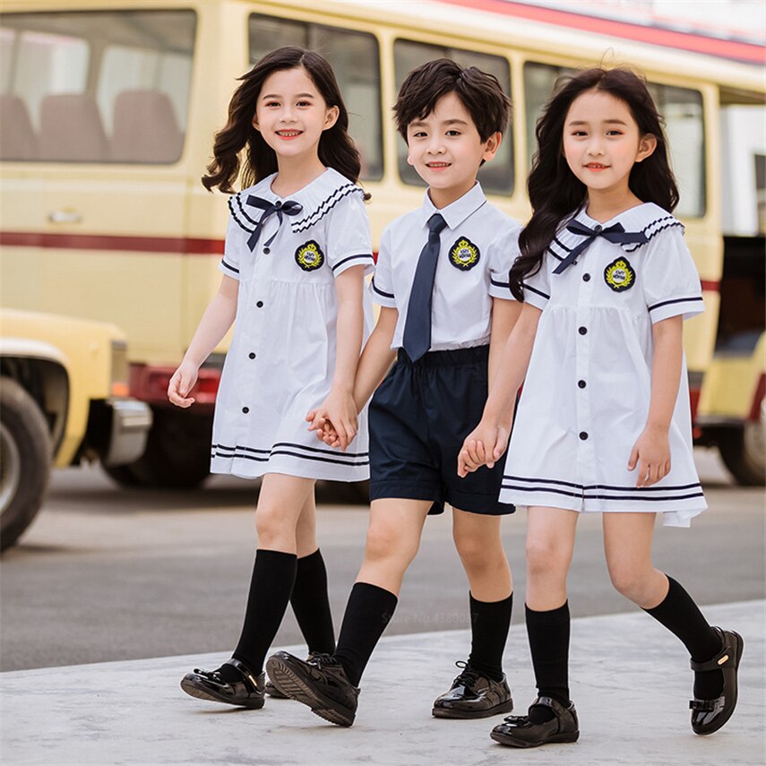 Girls Japanese School Sailor Uniform for Kids Navy Elemntary British Student Class College Outfit Set 100-150CM
