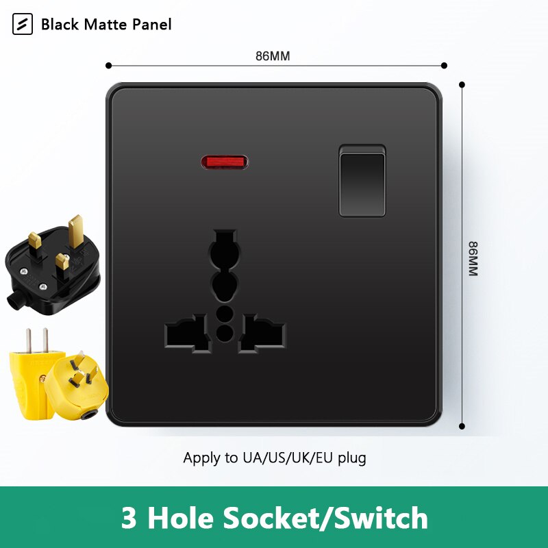 Atlectric Usb Wall Socket EU Standard Electrical Socketes Black Large Plastic Panel Multi-function Socket With Switch AC110-250V: 3HD1GL