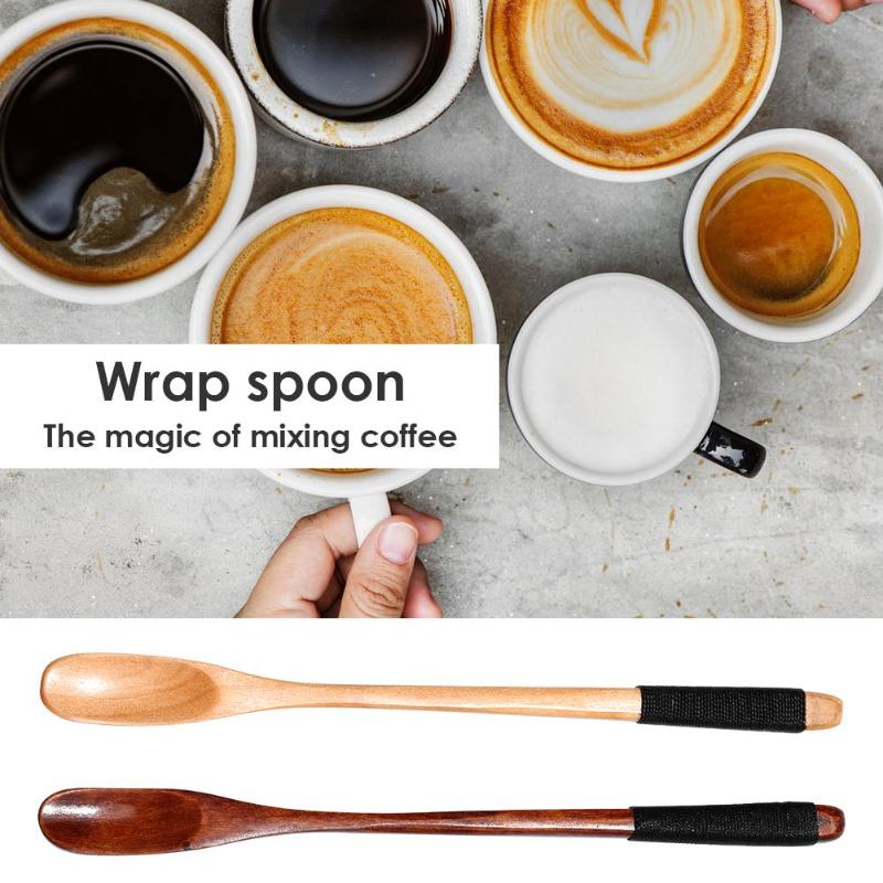Slim Round Wooden Spoon with Long Handle Winding Spoon Flower Tea Spoon