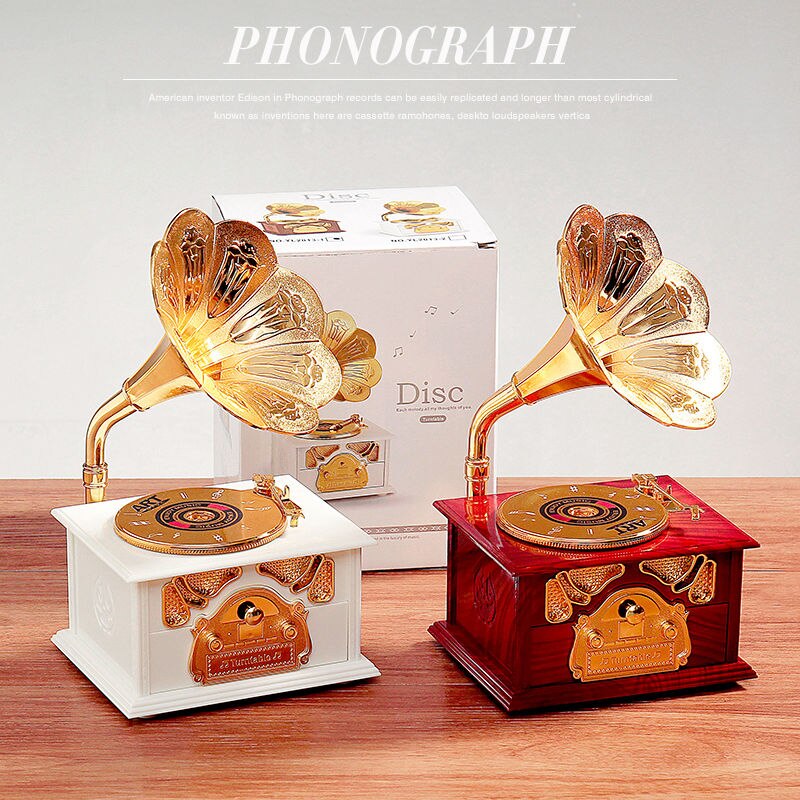 Boîte à musique Gramophone Antique, boîte à musique créative européenne, manivelle, décor de maison, d&#39;anniversaire et de noël